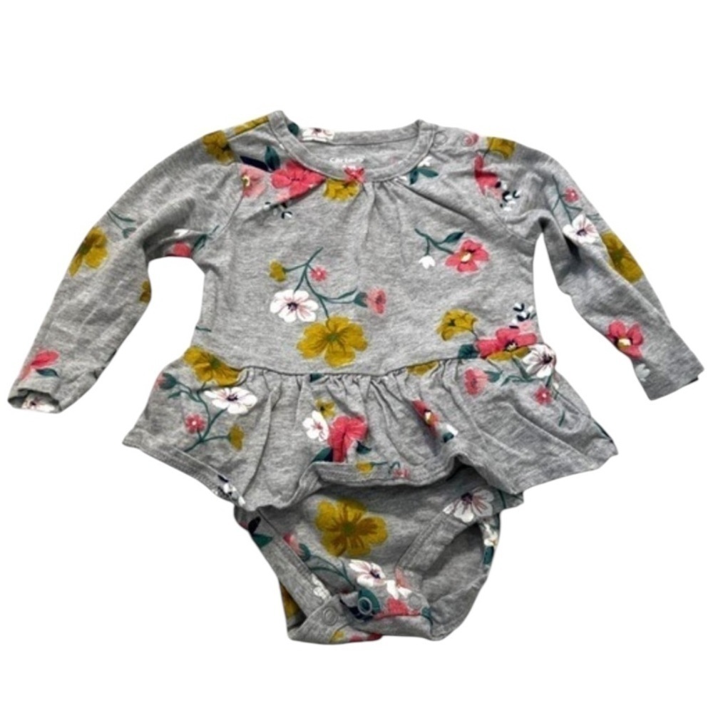 Carter's Long Sleeve Bodysuit Gray Floral 6M